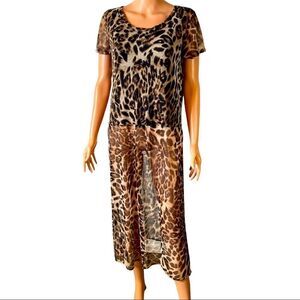 Cha Cha Vente Animal Print Sheer Maxi Tunic Top Sz Medium